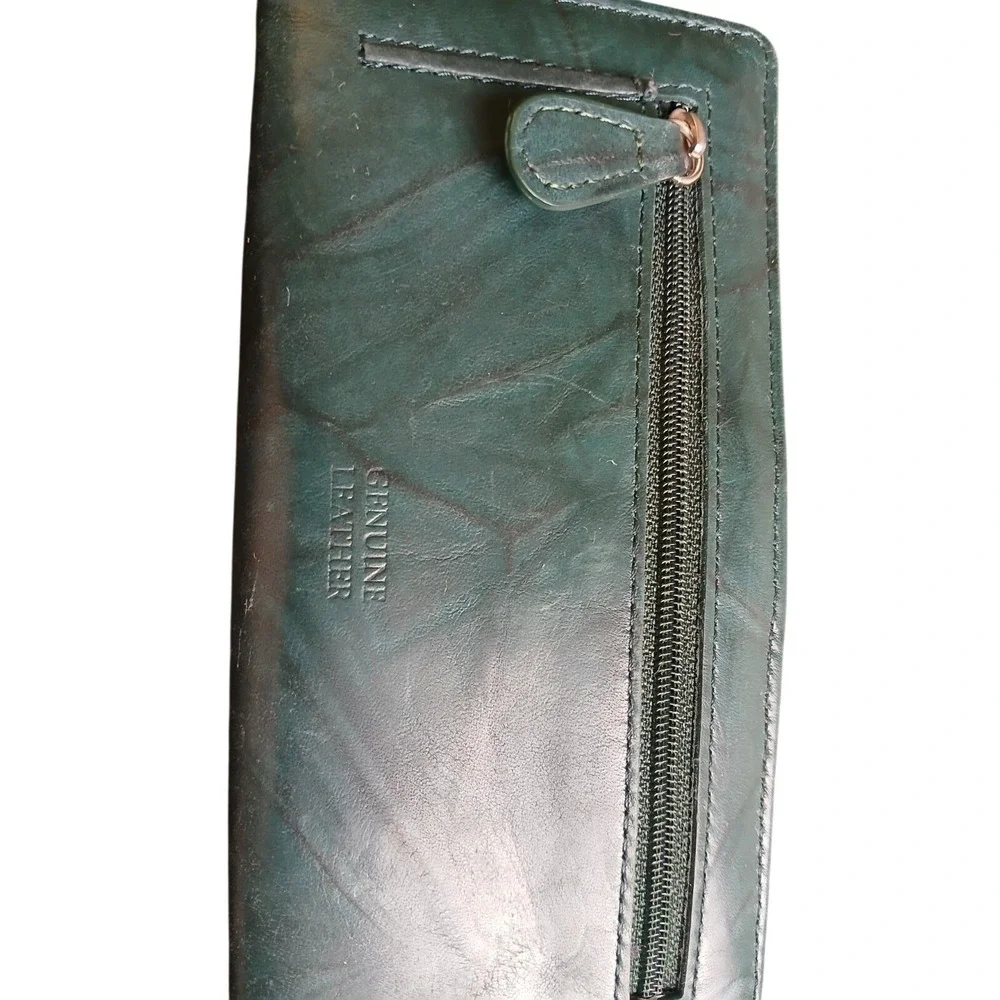 Genuine Leather Long Wallet With Silver Holds 12 Credit Cards, Cash Coins‎ #1548